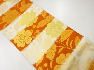 リサイクル　横段に草花模様織出し袋帯